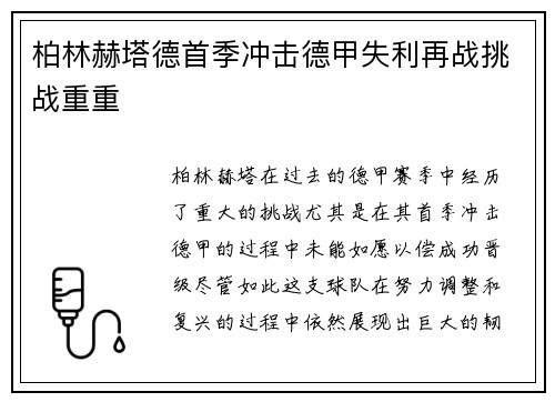 柏林赫塔德首季冲击德甲失利再战挑战重重 柏林赫塔德首季冲击德甲失利再战挑战重重