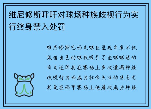 维尼修斯呼吁对球场种族歧视行为实行终身禁入处罚 维尼修斯呼吁对球场种族歧视行为实行终身禁入处罚